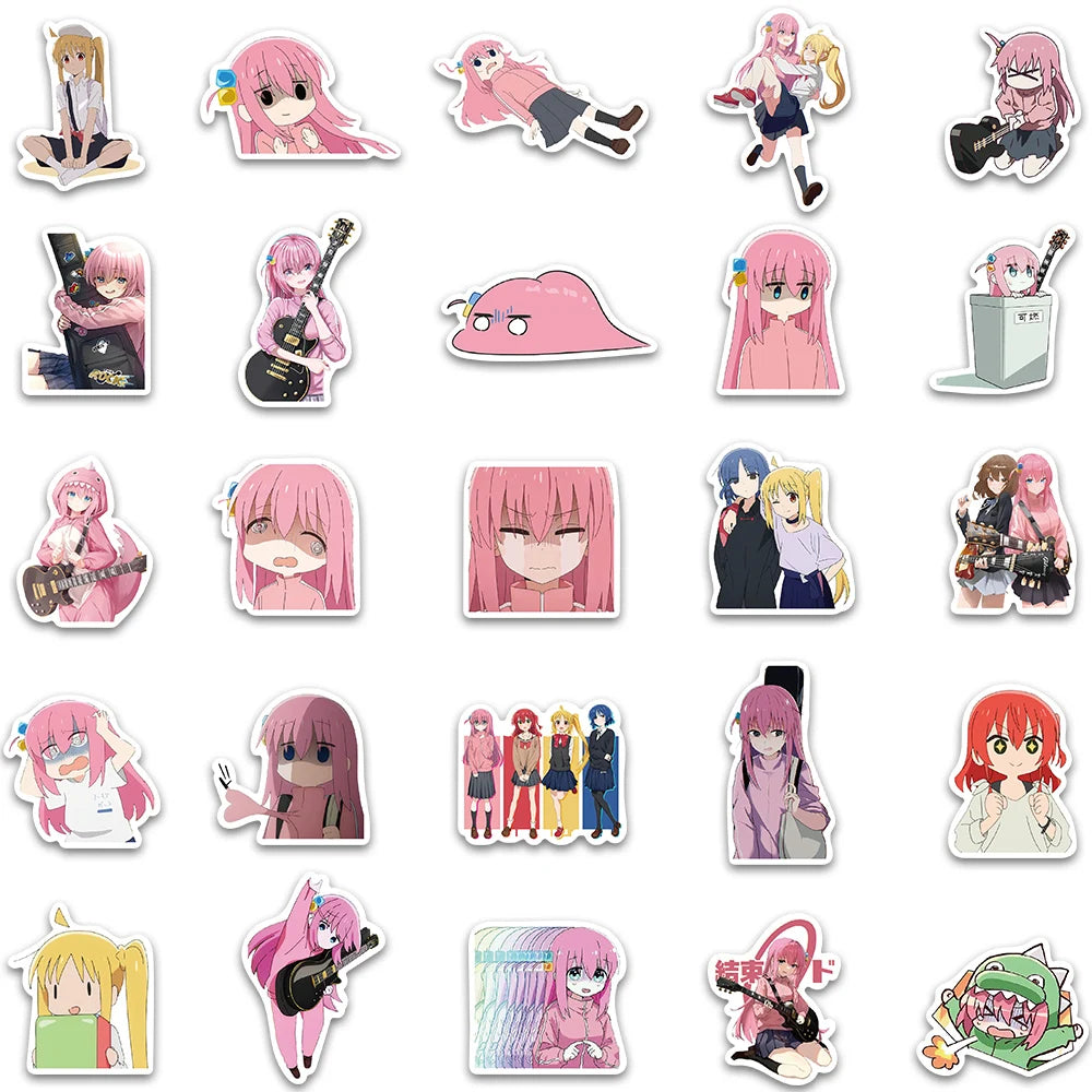 10/50 Uds Anime Bocchi the Rock pegatina de chica rosa motocicleta coche botella teléfono equipaje guitarra monopatín portátil pegatinas de grafiti