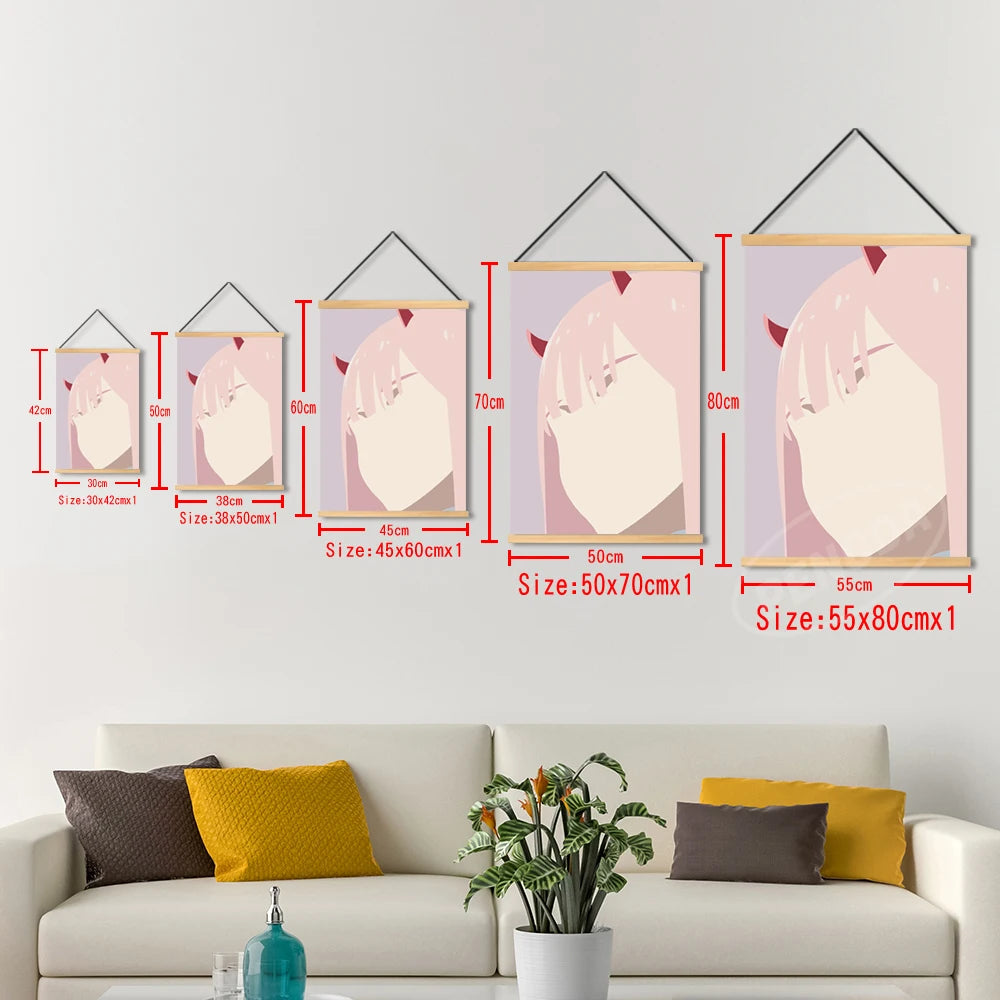 Home Decor Canvas Darling In The Franxx Wooden Hanging Painting Anime Wall Art Mural Zero Two Poster Modular Picture Living Room