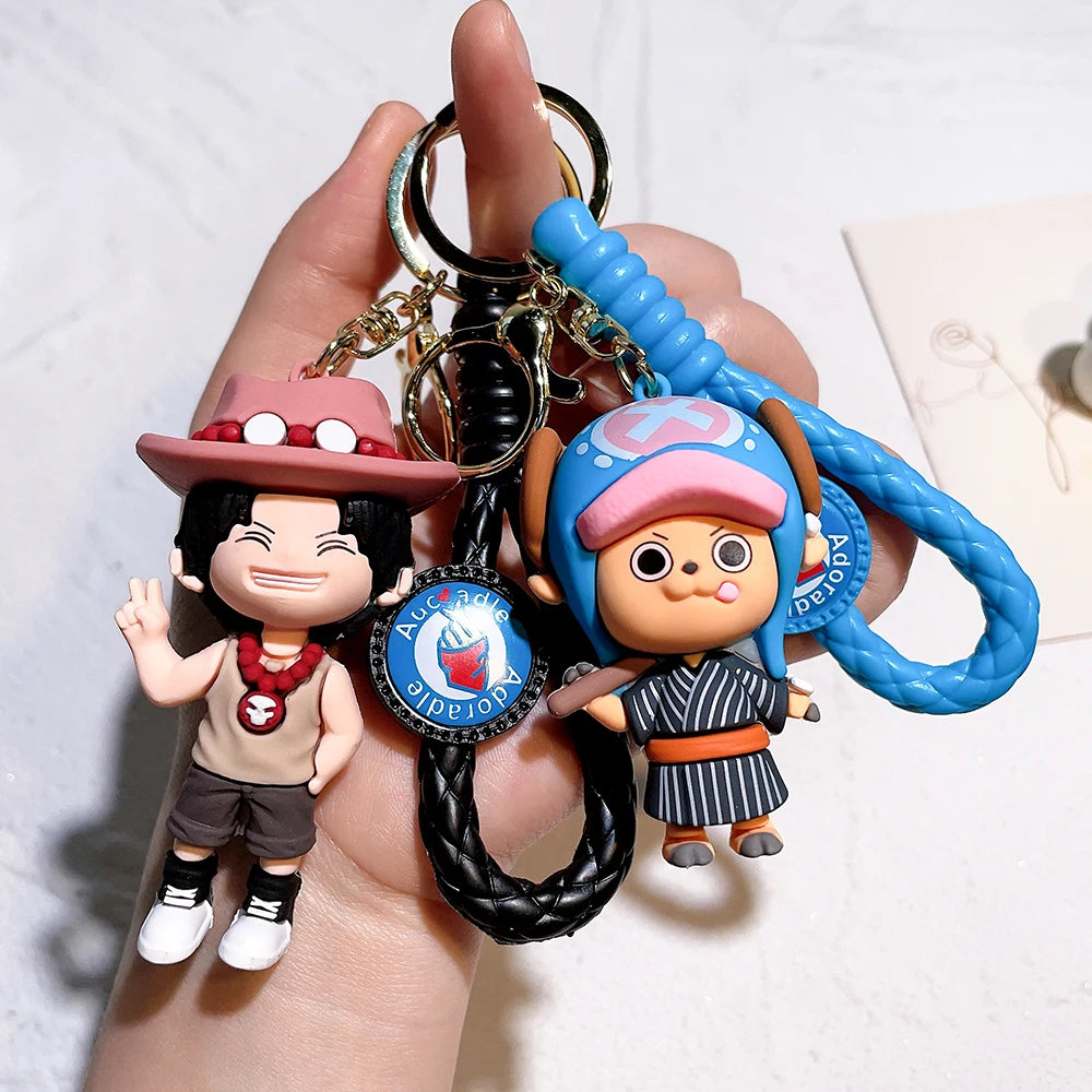 One Piece Keychains Anime Monkey D. Luffy Tony Chopper Roronoa Zoro Cartoon Character Key Chains Bulk Keyring Doll Bag Pendent