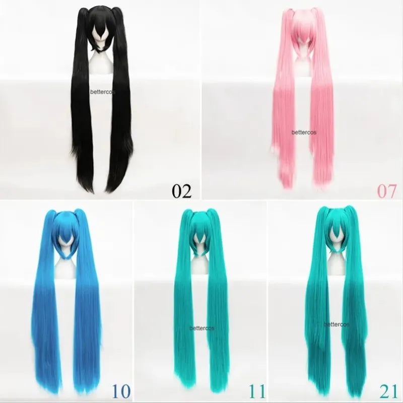 High Quality Vocaloid Miku Cosplay Wig Long Heat Resistant Synthetic Hair Clip Ponytails Wigs + Wig Cap