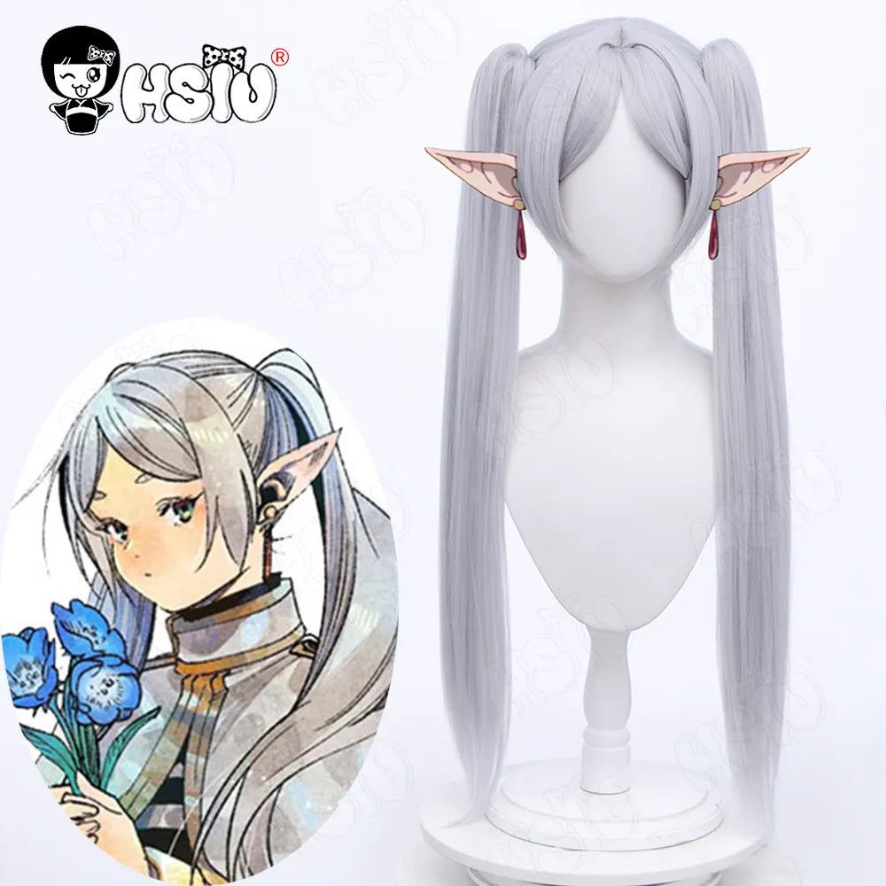 Frieren cosplay Wig Fiber synthetic wig Anime Sousou no Frieren at the Funeral「HSIU 」Silver gray double ponytail long hair