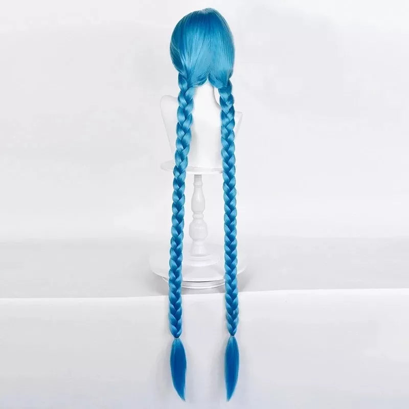 LOL Jinx Cosplay Wig Long Braided Blue The Loose Cannon Wig with Blue Braid Heat Resistant Synthetic Hair Wigs + Wig Cap