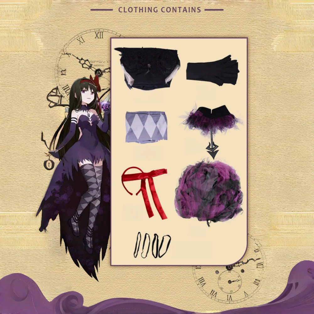 Akemi Homura Cosplay Devil Akemi Homura Women Purple Dress Outfits Anime Puella Magi Madoka Magica Akemi Homura Halloween Suits