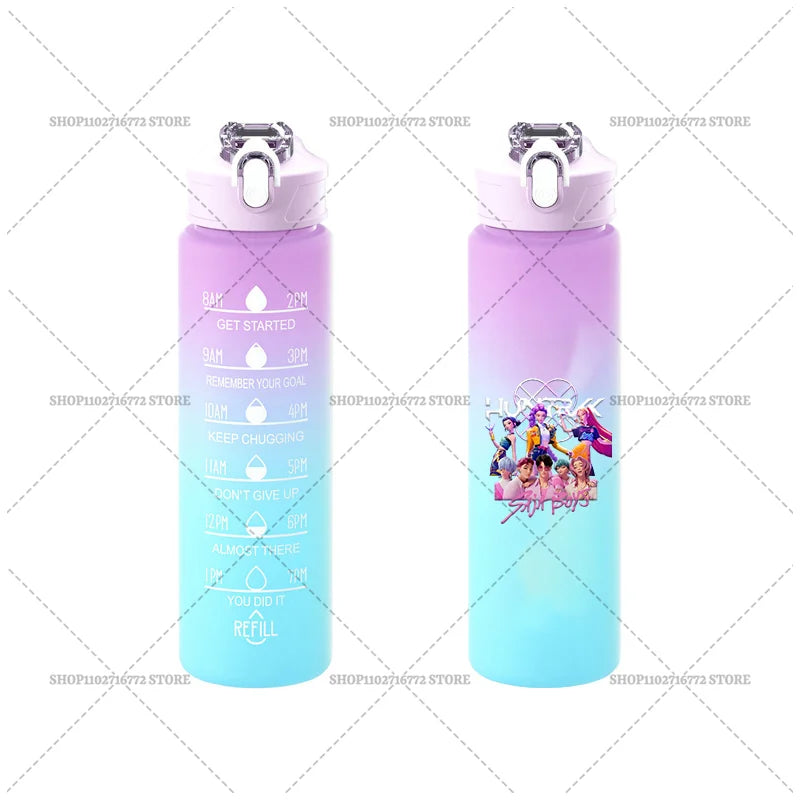 750ML KPop Demon Hunters Gradient Color Water Cup HUNTRIX Rumi Mira Zoey Jinu Drinking Bottle Saja Boys Tiger Kid Birthday Gift