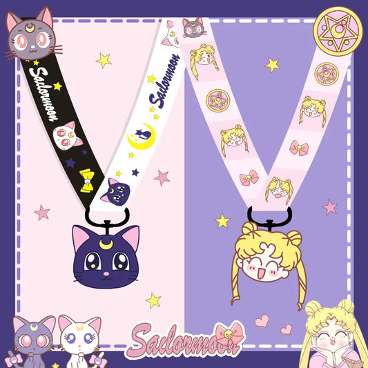 Y2k Cartoon Anime Sailor Moon Key Lanyard Mobile Phone Straps Cosplay Badge ID Cards Holders Neck Straps Key Chain for Couple