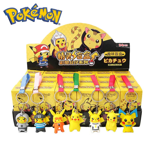 24Pcs/Set Random Pokemon Keychain Kawaii Pikachu Keyring Cute Action Figures for Children Toys Gifts Pendant