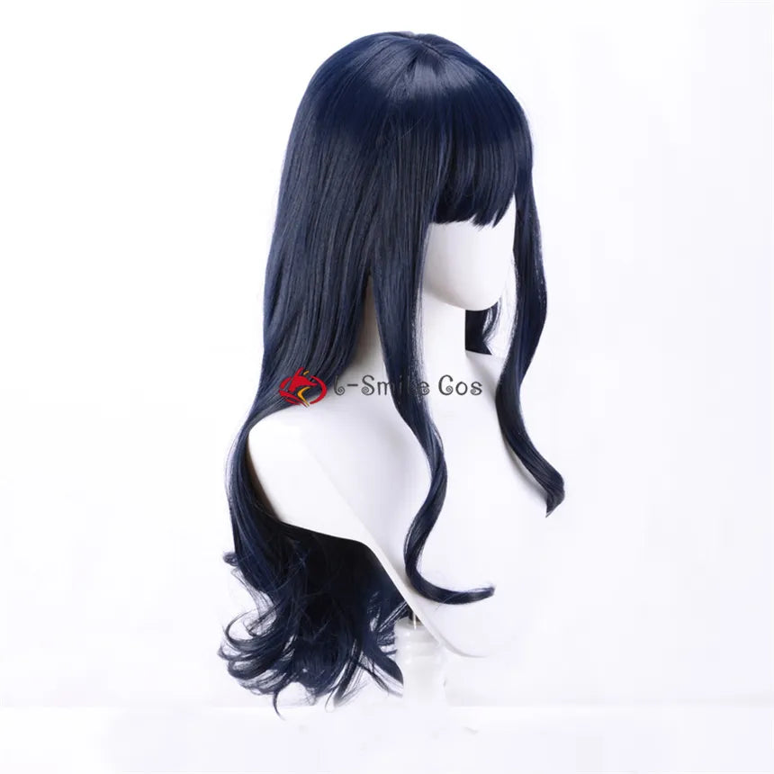 Final Fantasy XIV 14 Cosplay FF14 FFXIV Gaia Wig 80cm Long Navy Blue Curly Bangs Heat Resistant Synthetic Hair + Wig Cap