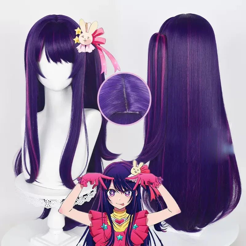 L-email wig Synthetic Hair Oshi no Ko Hoshino Ai Cosplay Wig 80cm Long Purple Rose pink highlights Ponytail Heat Resistant Wig