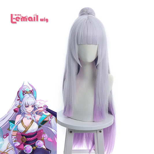 L-email wig Synthetic Hair Spirit Blossom Syndra Cosplay Wigs LoL Cosplay Long Gradient Wig with Ponytail Heat Resistant Wig