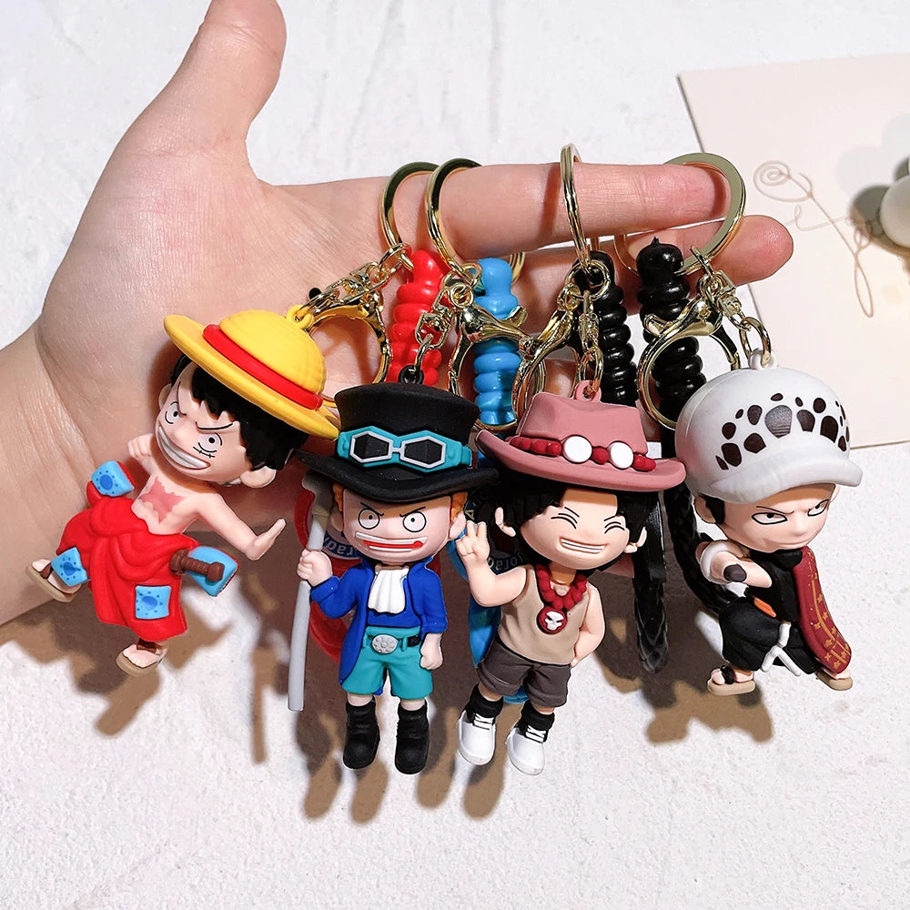 One Piece Keychains Anime Monkey D. Luffy Tony Chopper Roronoa Zoro Cartoon Character Key Chains Bulk Keyring Doll Bag Pendent