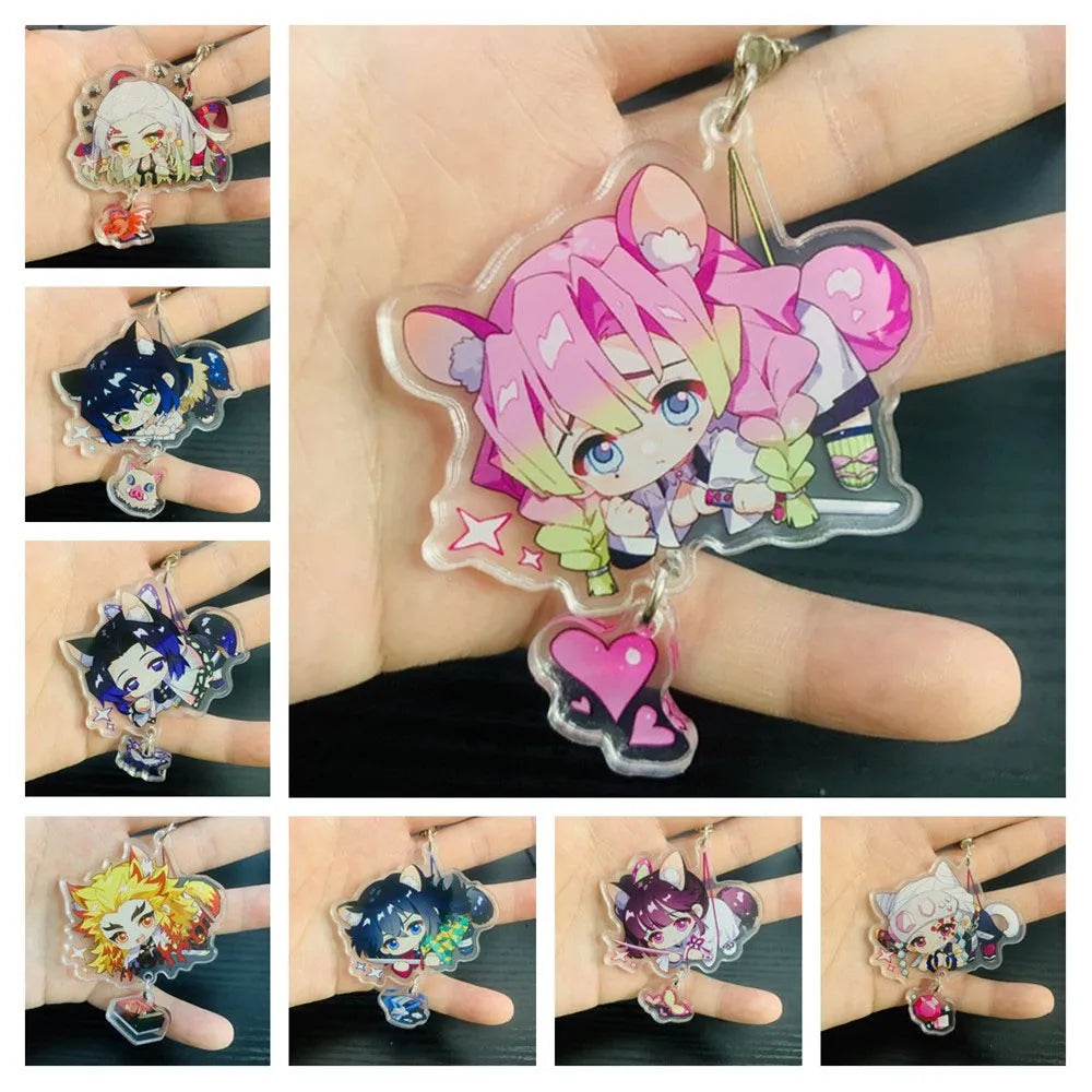 Demon Slayer Kimetsu no Yaiba Acrylic Keychain Daki Kanroji Mitsuri Cosplay Figure Bag Car Accessories Pendant Key Ring Fan Gift