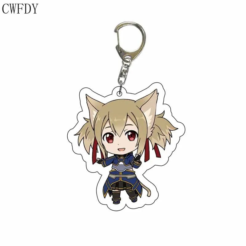 Fashion Anime Sword Art Online Keychain Kirito Asuna Yuuki Asuna Asada Shino Q Version Arcylic Pendant Key Chain Jewelry Gifts