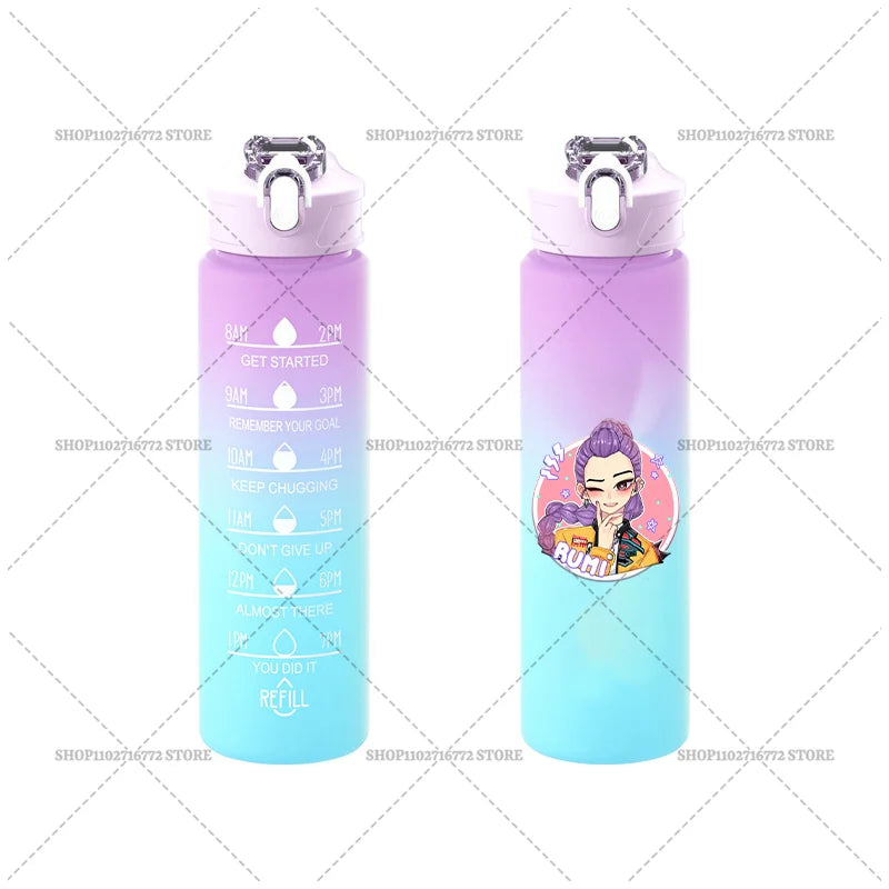 750ML KPop Demon Hunters Gradient Color Water Cup HUNTRIX Rumi Mira Zoey Jinu Drinking Bottle Saja Boys Tiger Kid Birthday Gift
