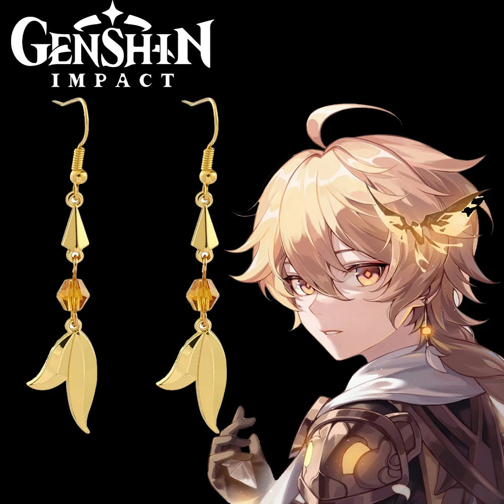 Pendientes Genshin Impact Tartaglia Hu Tao Venti Kaeya Alberich Aether Qiqi Keqing, pendientes colgantes para Cosplay para mujer, joyería con clip para la oreja