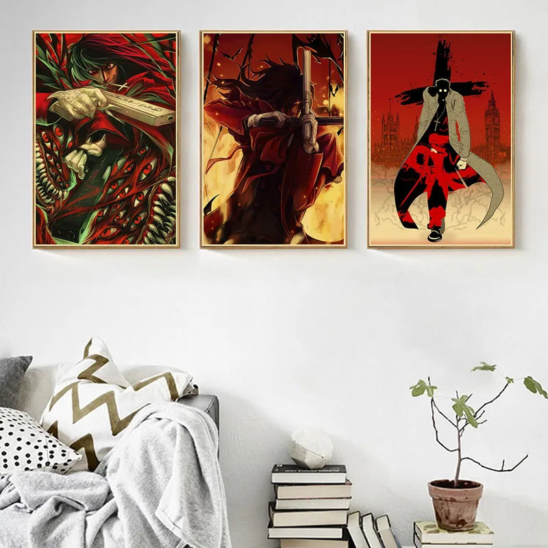 Horror Anime Hellsing Ultimate Posters Retro Kraft Manga Prints Home Decor Living Room Study Decoration Mural Wall Art Painting