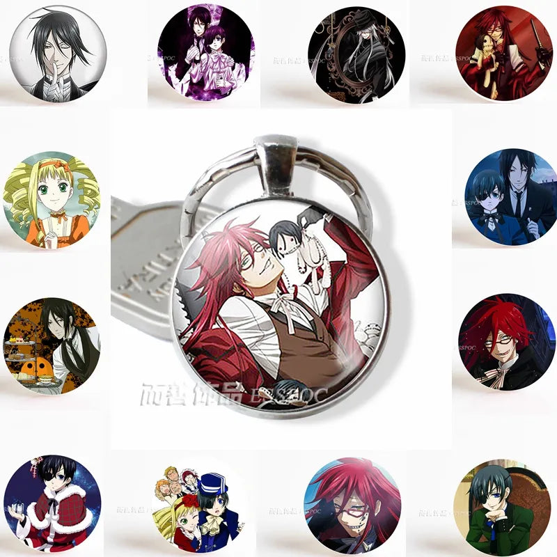 Black Butler Metal Keychain Kuroshitsuji Ciel Phantomhive Sebastian Grell Madame Red Emblem Anime Manga Key Chain Kering