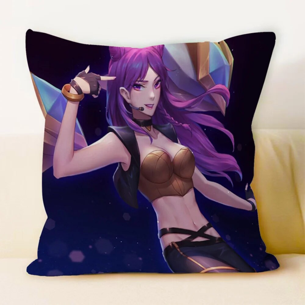 K/DA ALL OUT fundas de almohada cojines decorativos para sofá Akali LOL impresión dúplex almohadas cortas de felpa decoración funda de cojín para el hogar 45*45