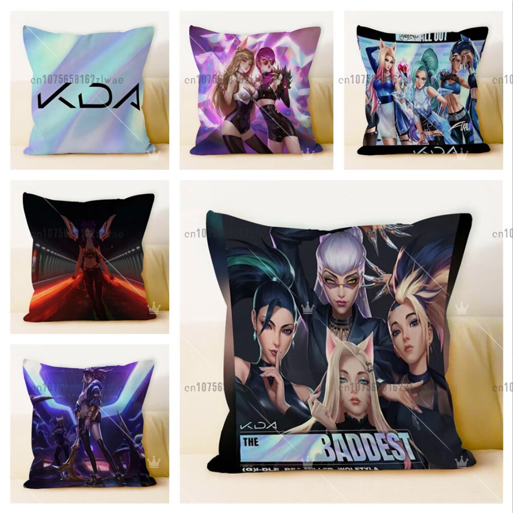 K/DA ALL OUT fundas de almohada cojines decorativos para sofá Akali LOL impresión dúplex almohadas cortas de felpa decoración funda de cojín para el hogar 45*45