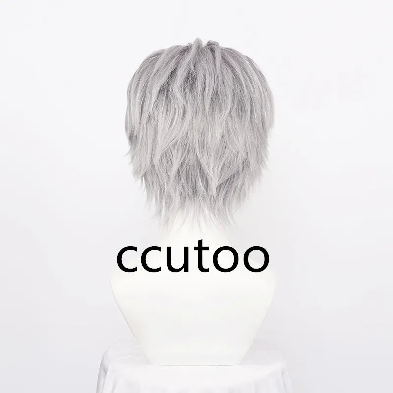 Men's Synthetic Vergil Cosplay Wig Short Silver Grey Slicked-back Hair Heat Resistant Hair Wig + Wig Cap