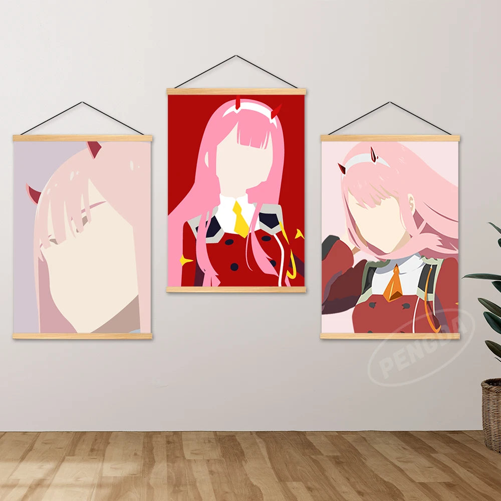 Home Decor Canvas Darling In The Franxx Wooden Hanging Painting Anime Wall Art Mural Zero Two Poster Modular Picture Living Room