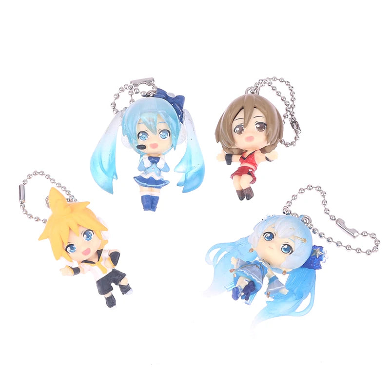 1Pcs 4cm Kawaii Hatsune Miku Keychain Keyring PVC Anime Figure Super Cute Kids Key Chains For Backpacks