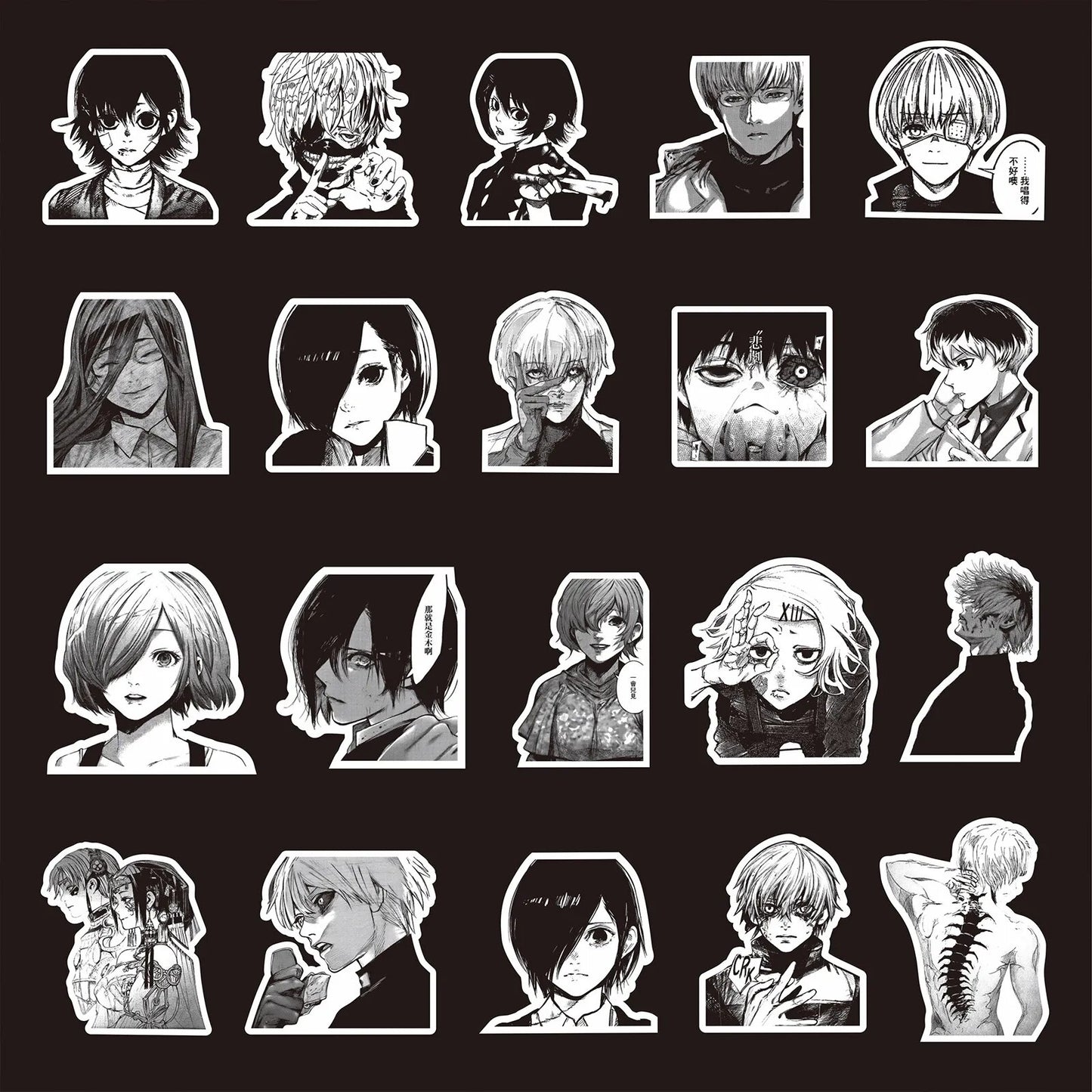 10/30/70 Uds negro blanco Tokyo Ghoul Kaneki Ken pegatinas de anime decoración maleta Scrapbooking portátil papelería Manga chico