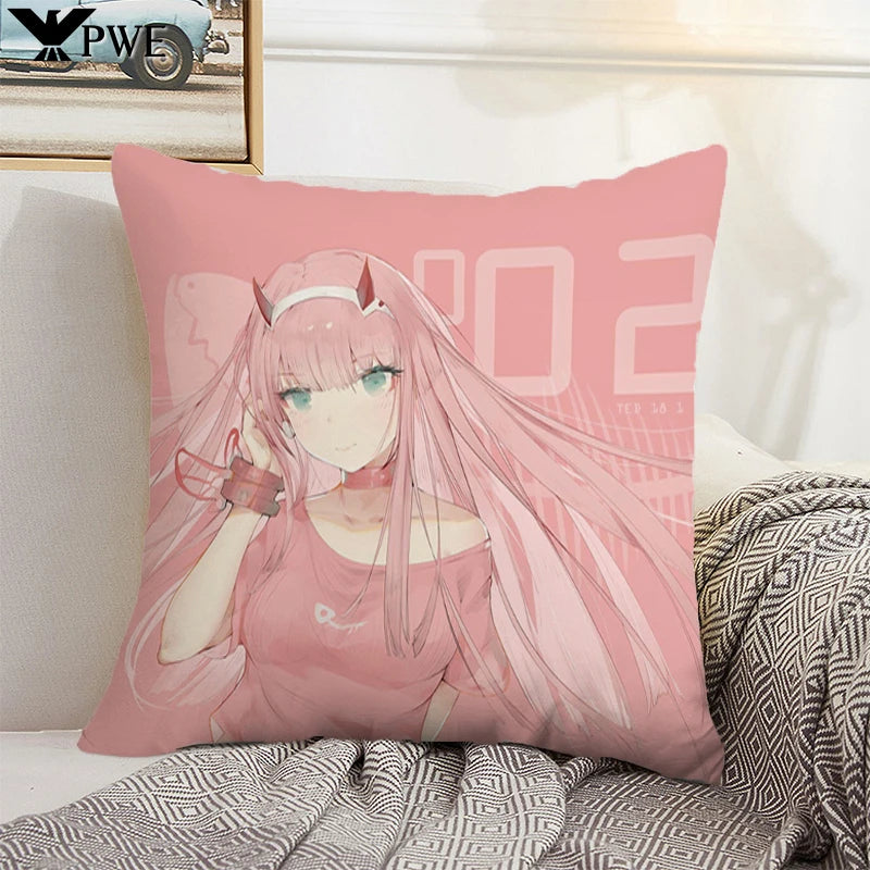 Fundas de cojines decorativos para sofá, funda de almohada Darling in the FranXX, funda de almohada de 45x45, decoración para sala de estar