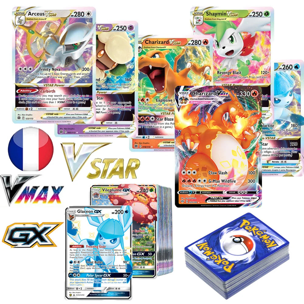 English Language Version Pokemon Cards 50-100Pcs Pokemon Cartas 100 V MAX 100 GX Children Battle Game Tag Team Shining Vmax TOMY