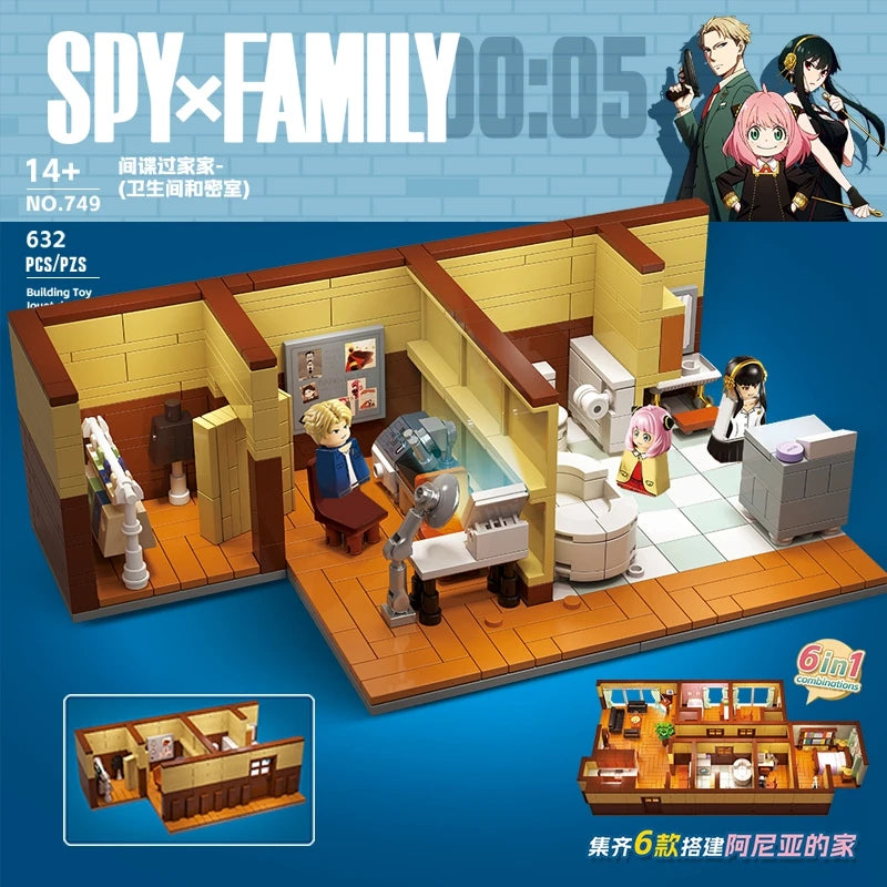 MOC-figura familiar de Spy X, Loid Anya Forger, Kit de modelo de acción, juego de bloques de habitación secreta para inodoro, regalos de Navidad, juguetes para niños