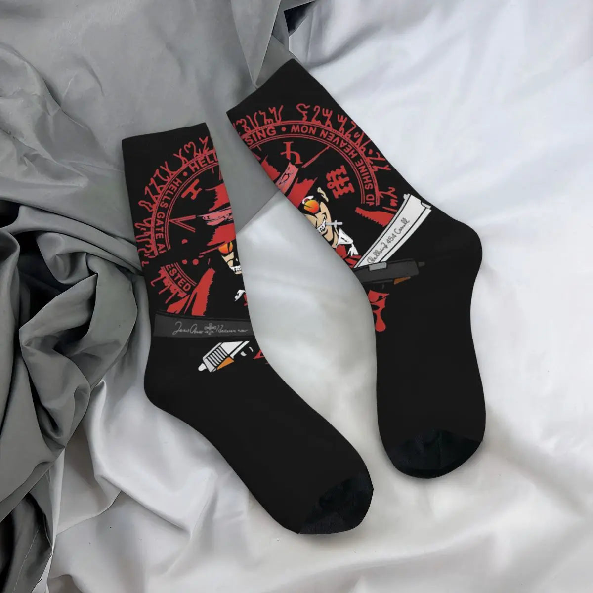 Funny Men's compression Socks Clock Retro Harajuku Hellsing Seras Victoria Anime Street Style Seamless Crew Sock Gift Printed