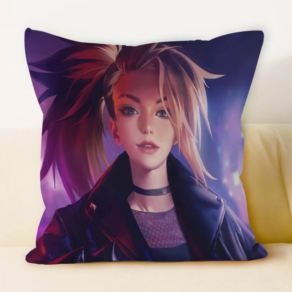 K/DA ALL OUT fundas de almohada cojines decorativos para sofá Akali LOL impresión dúplex almohadas cortas de felpa decoración funda de cojín para el hogar 45*45