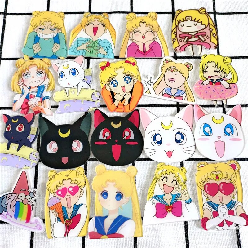 Y2k Cartoon Anime Sailor Moon Acrylic Brooch Cute Pin On Backpack Student Badge Trinket Toy Gift Fashion Jewelry Accessories