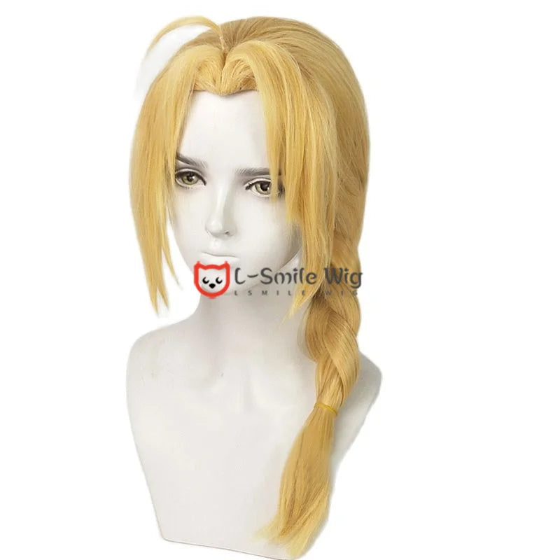 Edward Elric 50cm Long Blonde Braided Cosplay Wig Anime Fullmetal Alchemist Heat Resistant Cosplay Hair Wigs + Wig Cap