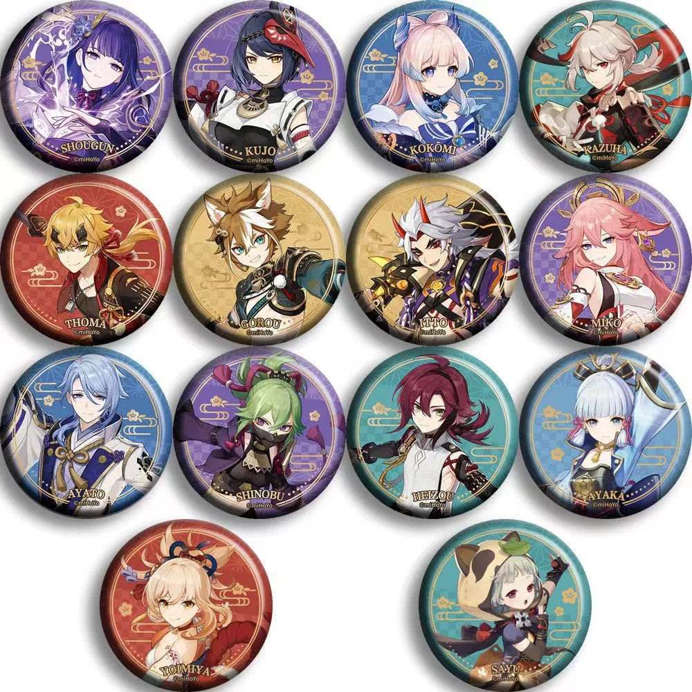 Genshin-broche de impacto de 58mm, insignias de dibujos animados de Anime, figura de Snezhnaya Columbina Pantalone Arlecchino, bonitos pines de solapa, regalos para seguidores