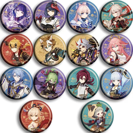 Genshin Impact 58mm Brooch Cartoon Anime Badges Snezhnaya Columbina Pantalone Arlecchino Figure Cute Lapel Pins Fans Gifts