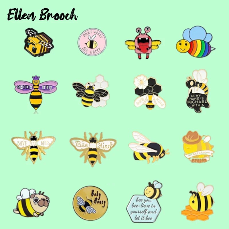 Bee Happy Enamel Pins Collection Cartoon Honey Bee Meme RWBY Animal Insect Brooches Badges Lapel Pin For Men Women Kids Gifts