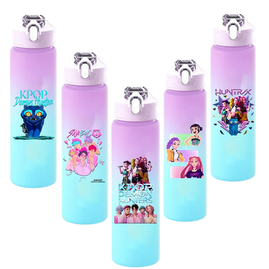 750ML KPop Demon Hunters Gradient Color Water Cup HUNTRIX Rumi Mira Zoey Jinu Drinking Bottle Saja Boys Tiger Kid Birthday Gift