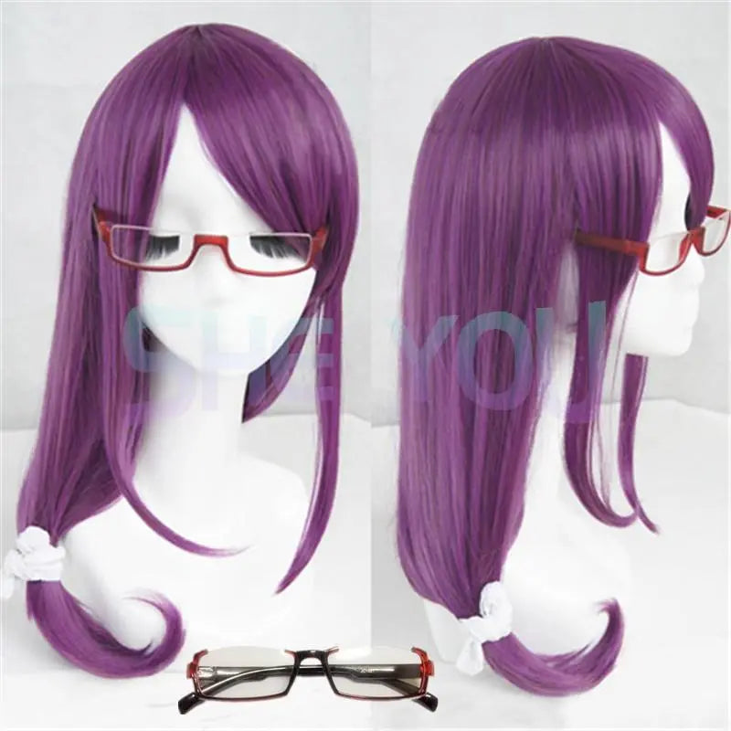 Tokyo Ghoul Guru Rize Kamishiro largo ondulado púrpura resistente al calor peluca sintética de Cosplay del pelo + gorro de peluca + gafas