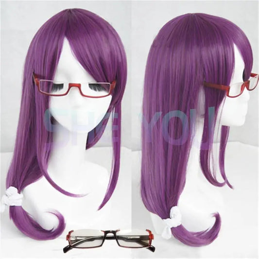 Tokyo Ghoul Guru Rize Kamishiro largo ondulado púrpura resistente al calor peluca sintética de Cosplay del pelo + gorro de peluca + gafas