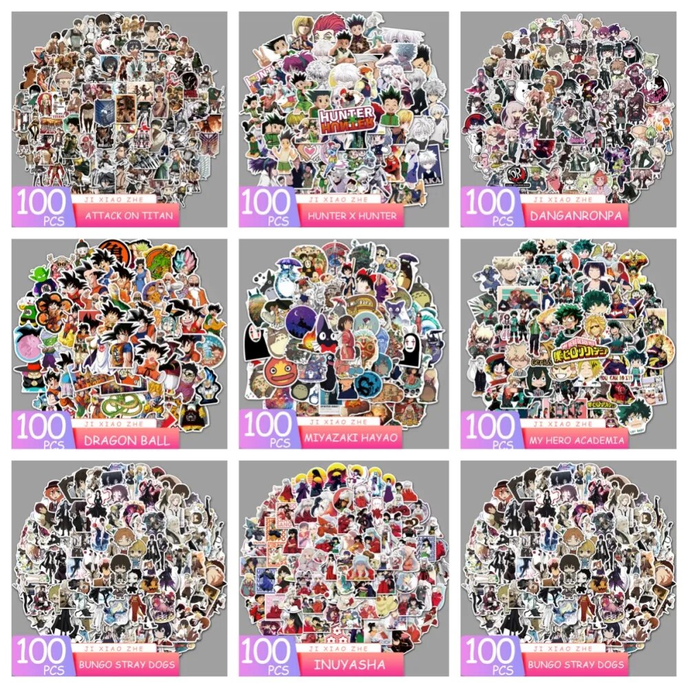 100pcs Varied Japanese Anime Stickers Attack on Titan Spirited Away Dragon Ball Haikyuu Cute Waterproof Phone Case Kids Toys