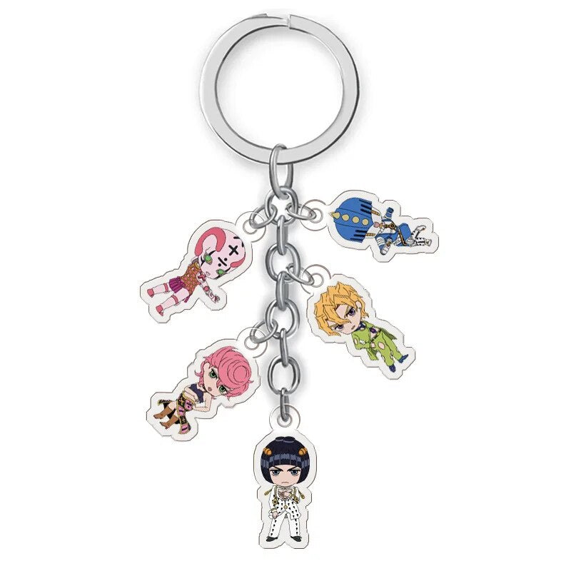 Anime JOJO Bizarre Adventure Keychain Acrylic Figure Kujo Jotaro Kira Yoshikage Caesar Pendent Keyring Collection Gift