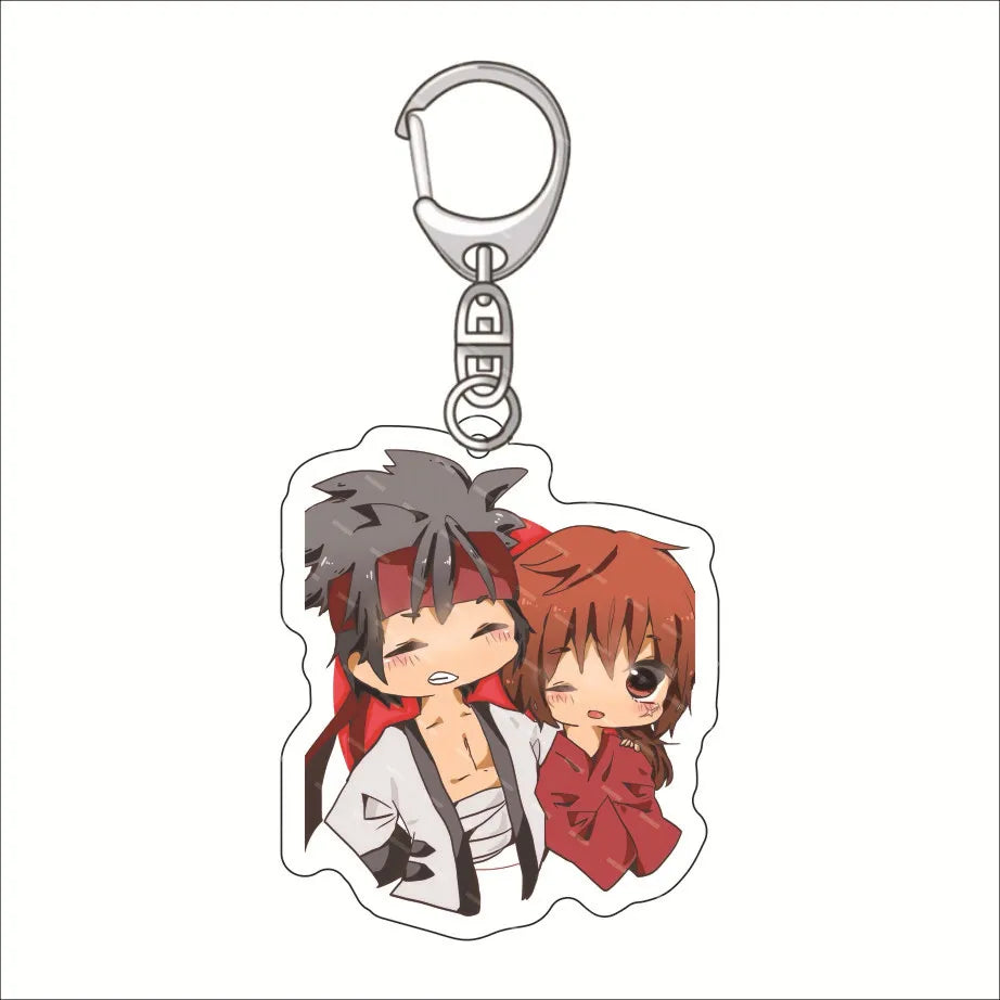 Rurouni Kenshin Keychain Double Sided Acrylic Cartoon Key Chain Women Pendant Anime Accessories Men Keyring Fans Collect Gift