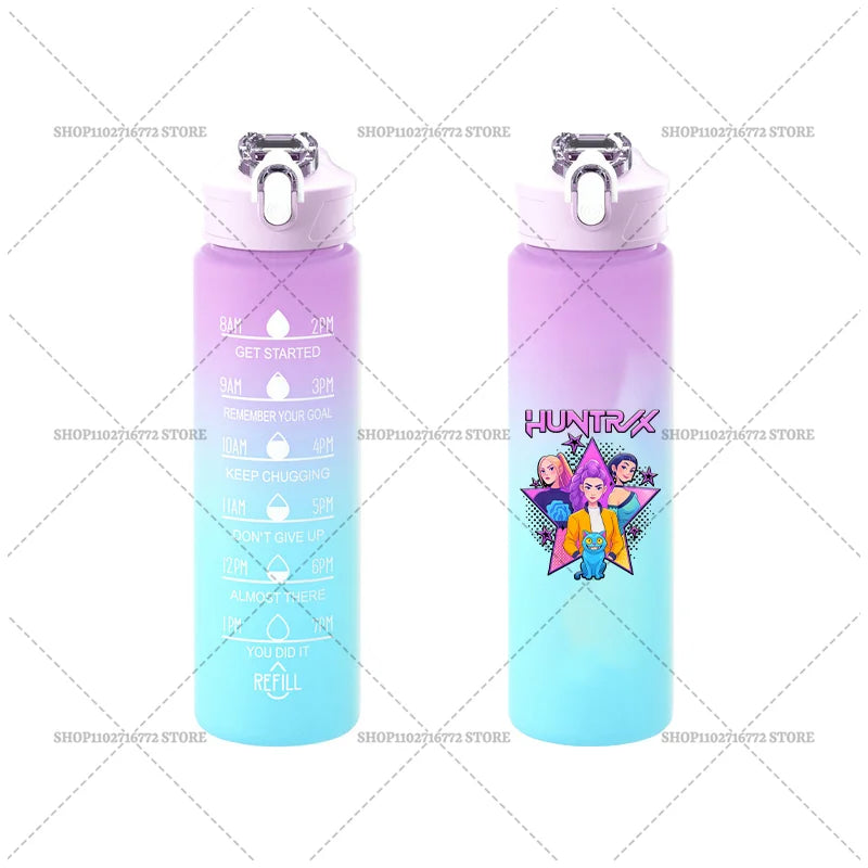 750ML KPop Demon Hunters Gradient Color Water Cup HUNTRIX Rumi Mira Zoey Jinu Drinking Bottle Saja Boys Tiger Kid Birthday Gift