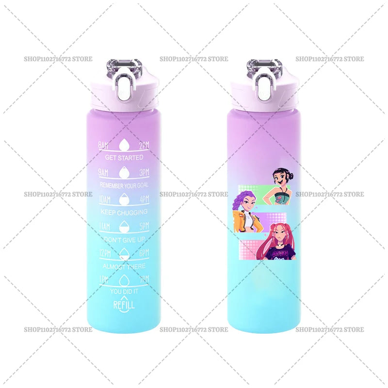 750ML KPop Demon Hunters Gradient Color Water Cup HUNTRIX Rumi Mira Zoey Jinu Drinking Bottle Saja Boys Tiger Kid Birthday Gift