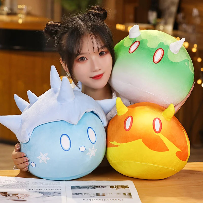 35-60cm Kawaii Genshin Impact Slime Game Plush Toys Stuffed Cartoon Geo Cryo Baby Sleeping Pillow Cute Gifts Girl Kid Room Decor