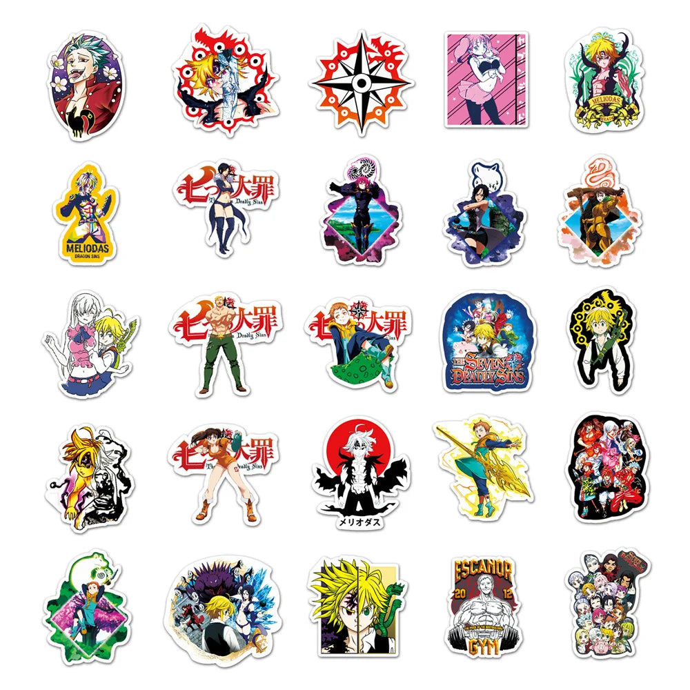 10/30/50PCS Seven Deadly Sins Anime Waterproof Stickers Creative Personality Decals Skateboard Water Cup Guitar Helmet Wholesale