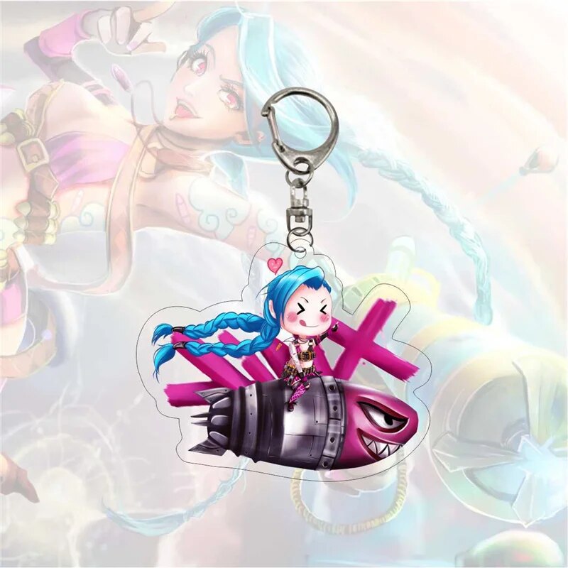 Hot Anime League Of Legends Arcane Keychain Acrylic Double Sided Cute Figure Jinx Tristana Neeko Keyrings Kawaii Bags Key Chains