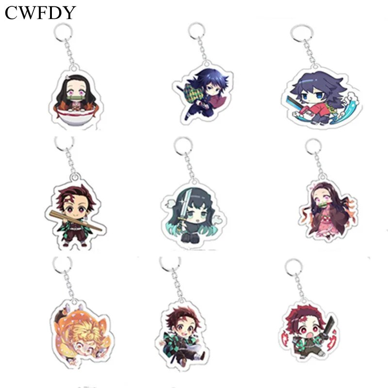 Mixed 50pcs Anime Figure Keychain Anime Demon Slayer: Kimetsu no Yaiba Keyring Transparent Arcylic Hanging Pendant Accessories