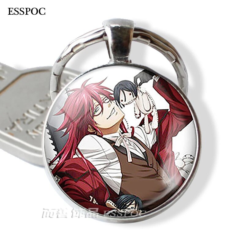 Black Butler Metal Keychain Kuroshitsuji Ciel Phantomhive Sebastian Grell Madame Red Emblem Anime Manga Key Chain Kering