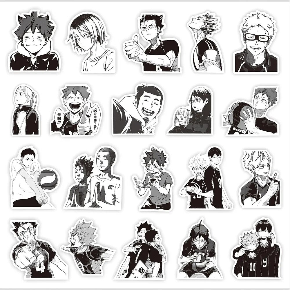 10/30/68PCS Black White Haikyuu!! Anime Stickers Decoration Suitcase Scrapbook Laptop Phone Stationery Volleyball Manga Sticker